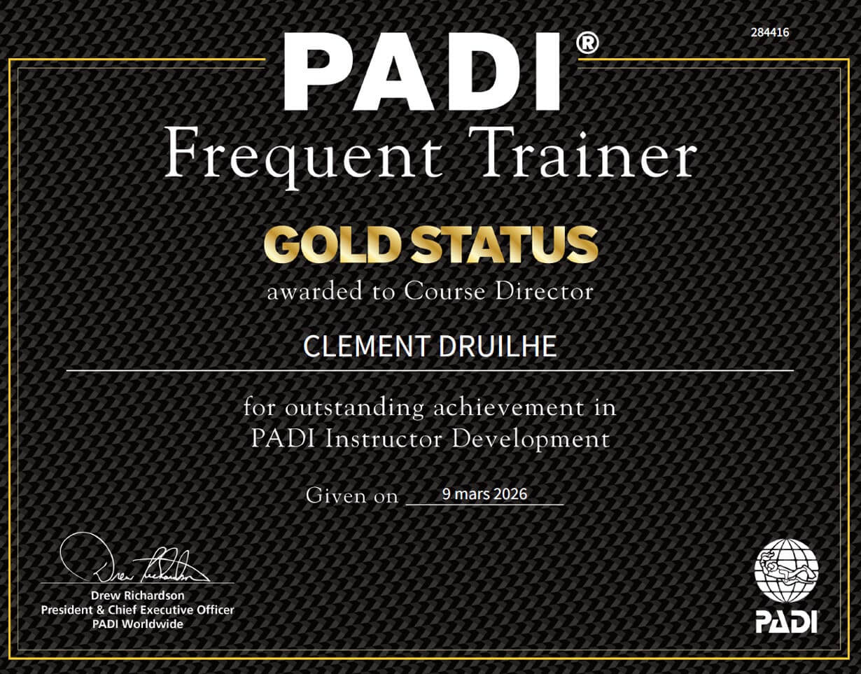 PADI Frequent Trainer Gold Status Aqualonde Formation